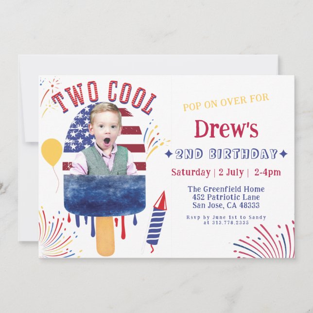 Two Cool Summer Popsicle Fireworks Birthday Party Invitation (Front)