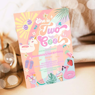 Two Cool Summer Rainbow Sun 2nd Birthday  Invitation