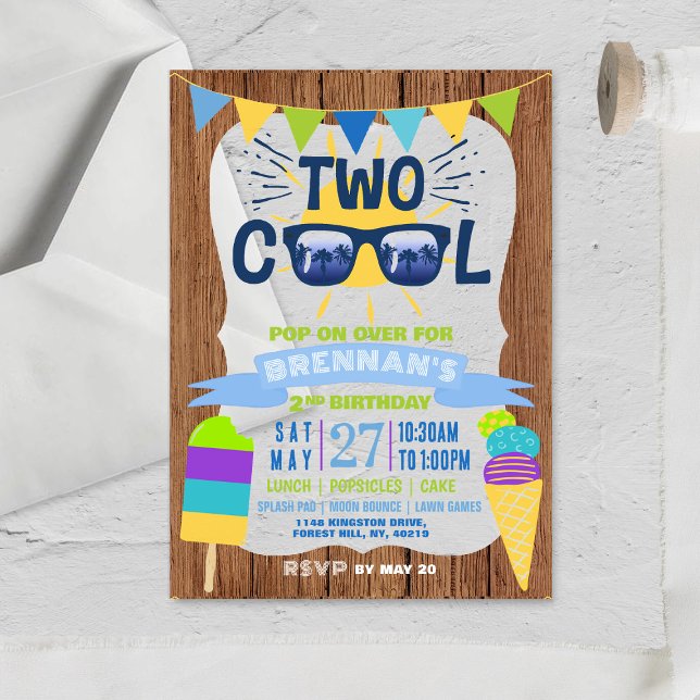 Two Cool Summer Vibes 2nd Birthday Acrylic Invitations (Creator Uploaded)