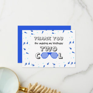 TWO Cool Sunglass 2nd Birthday Party Thank You Car Card