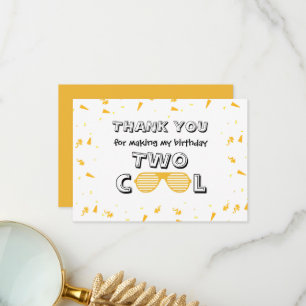 TWO Cool Sunglass 2nd Birthday Party Thank You Card