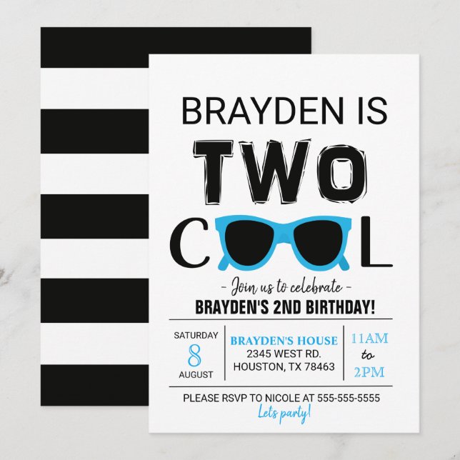 Two Cool Sunglasses Birthday Party Invitation (Front/Back)