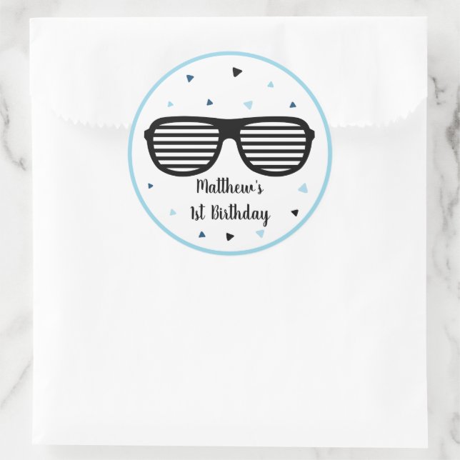 Two Cool Sunglasses Boy Second Birthday Classic Round Sticker (Bag)