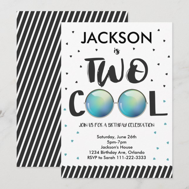 Two Cool Sunglasses Second Birthday Invitation (Front/Back)