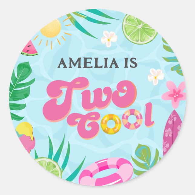 Two cool tropical pool summer 2nd Birthday Classic Round Sticker (Front)