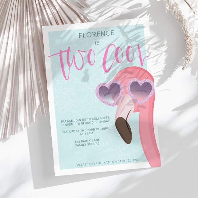 Two Cool | Tropical Summer Flamingo Birthday Invitation (Creator Uploaded)