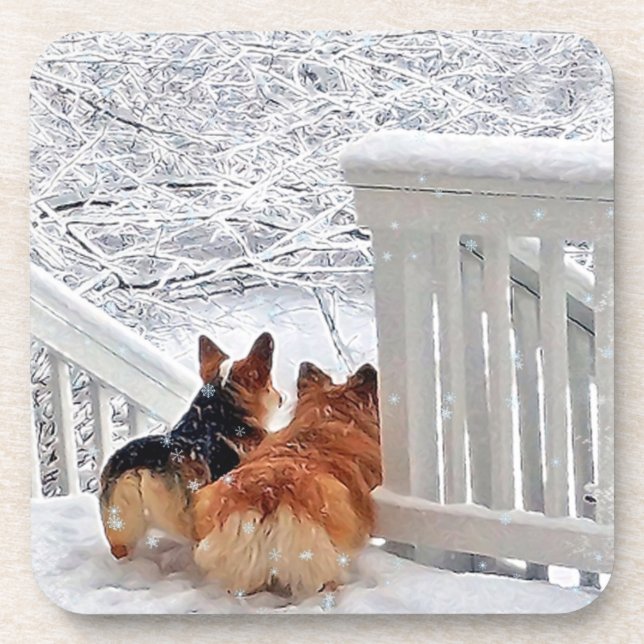 Two Corgis in the Snow Coaster (Front)