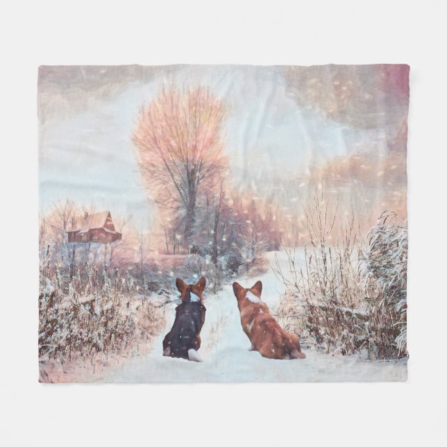 Two Corgis in the Snow Fleece Blanket (Front (Horizontal))