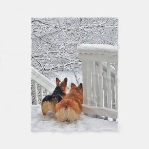 Two Corgis in the Snow Fleece Blanket