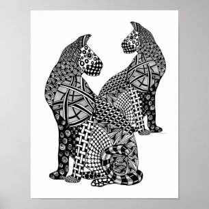Two Cougar Tangled Black and White Cats Poster