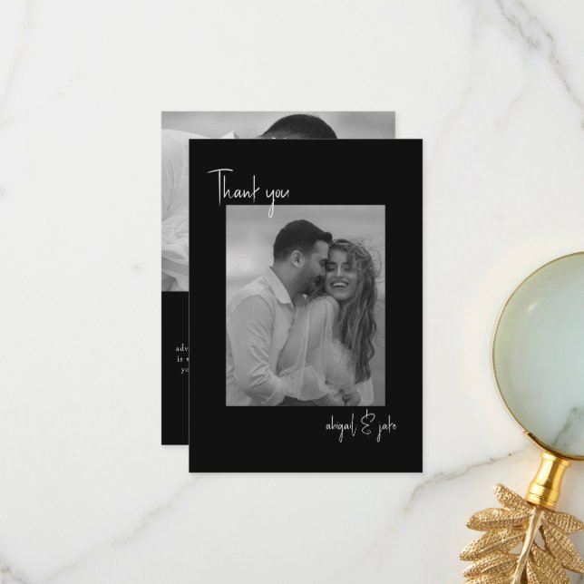 Two Couple Black Photos Wedding Message Thank You (Front/Back In Situ)