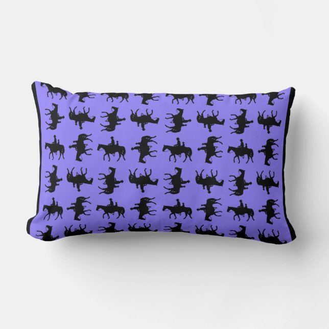 Two Cowboys on Horseback Silhouettes - Periwinkle Lumbar Pillow (Front)