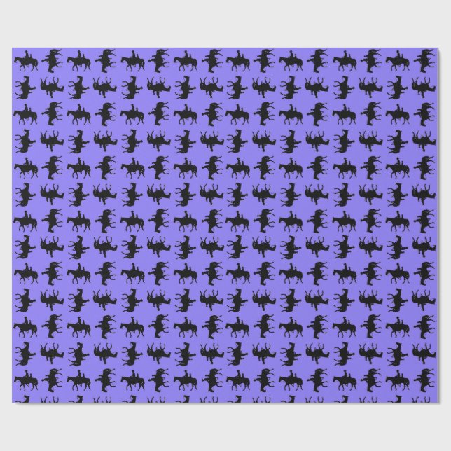 Two Cowboys on Horseback Silhouettes - Periwinkle  Wrapping Paper (Flat)