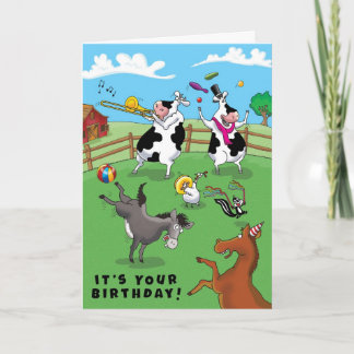 Two Cows and a Chicken Birthday Celebration Card