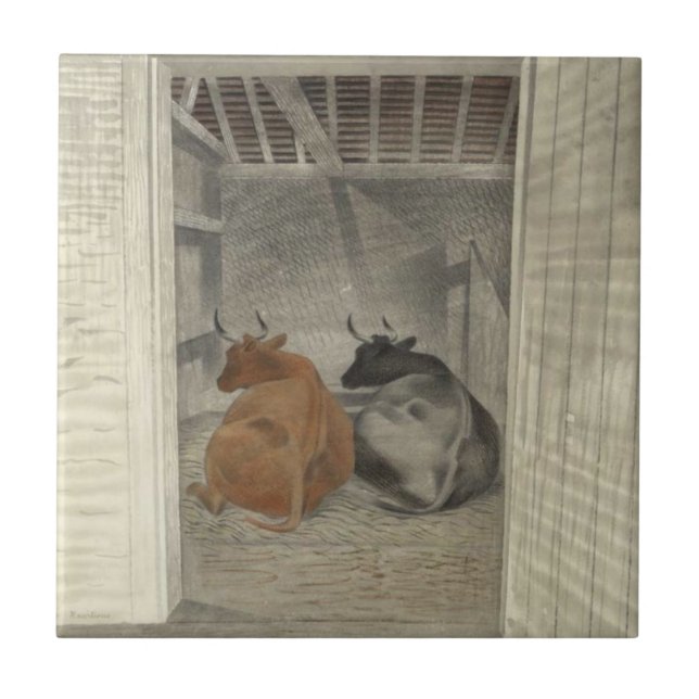 Two Cows in a Stable (by Eric Ravilious) Tile (Front)