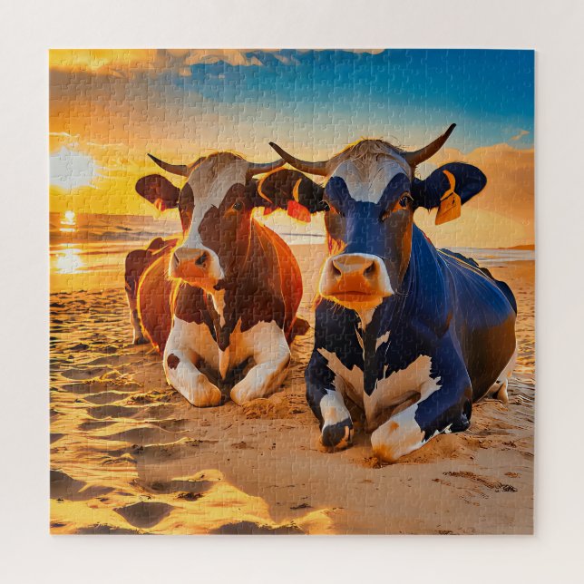  Two cows on a sunset-lit beach children's Jigsaw Puzzle (Vertical)