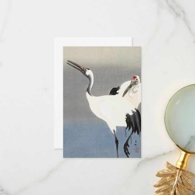 Two Cranes by Ohara Koson Thank You Card (Front/Back In Situ)