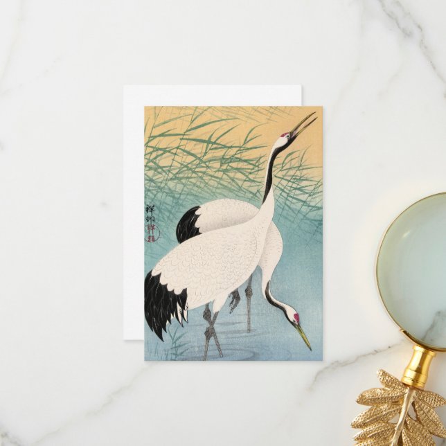 Two Cranes by Ohara Koson Thank You Card (Front/Back In Situ)