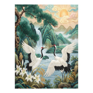 Two Cranes in a Mountain Landscape Photo Print