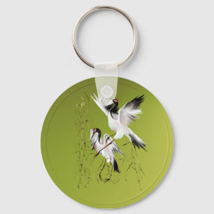 Two Cranes In Bamboo-Keychains Keychain