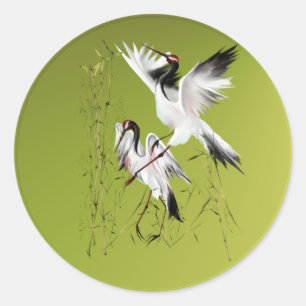 Two Cranes In Bamboo Stickers