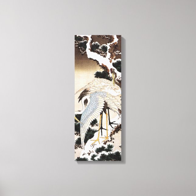 Two cranes on a pine covered with snow, Hiroshige Canvas Print (Front)