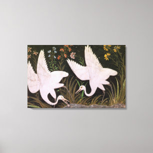 Two Cranes on the Edge of a Pond Canvas Print