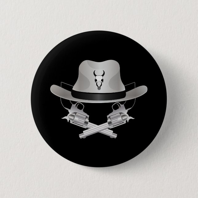 Two crossed guns and hat 2 inch round button (Front)