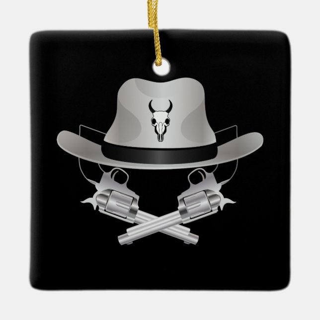 Two crossed guns and hat ceramic ornament (Front)