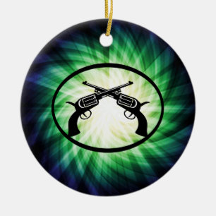 Two Crossed Pistols; Glowing Ceramic Ornament