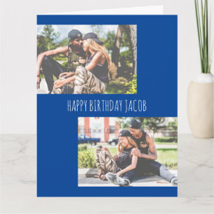 Two Custom Photo Blue Birthday Card