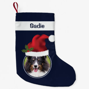 Two Custom Photo Templates With Santa Hats On Blue Small Christmas Stocking