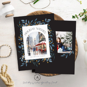 Two Custom Photos Holiday Wishes Floral Frame Invitation