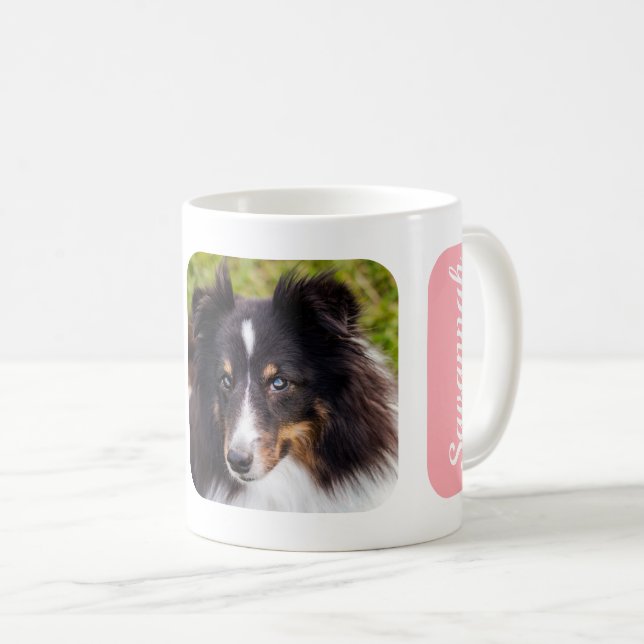 Two Custom Photos With Name On Pink Coffee Mug (Front Right)