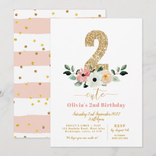 Two cute 2 cute Girls second birthday Invite