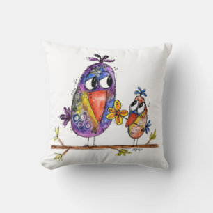 Two Cute and Whimsical Birds Throw Pillow