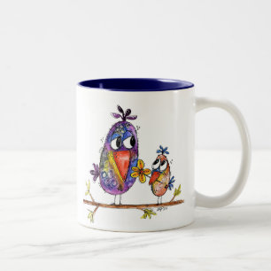 Two Cute and Whimsical Birds Two-Tone Coffee Mug