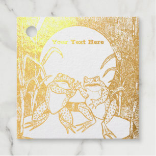 Two Cute Arguing frogs Lily Pad Moon Plants Favour Tags