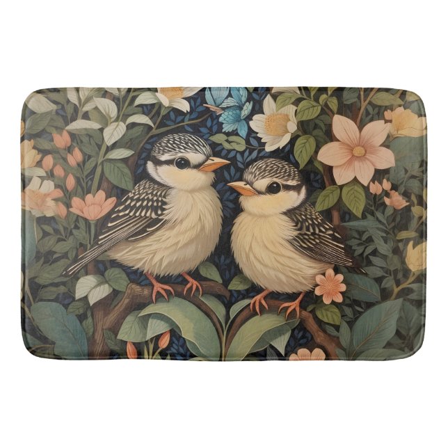 Two Cute Baby Birds Botanical Garden Bath Mat (Front)