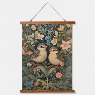 Two Cute Baby Birds Botanical Garden Hanging Tapestry