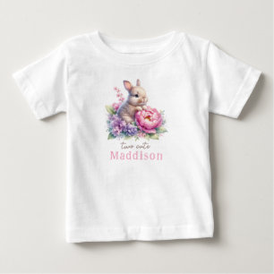 Two Cute Baby Bunny with Peony Birthday T-Shirt