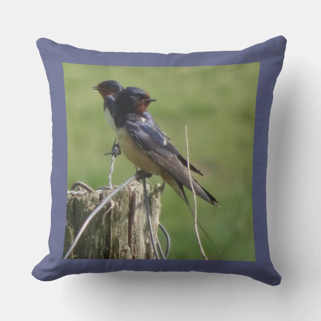 Two Cute Barn Swallows Cust. Throw Pillow (Front)