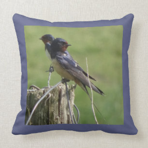 Two Cute Barn Swallows Cust. Throw Pillow