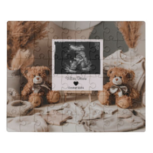 Two cute bears ultrasound pregnancy announcement jigsaw puzzle