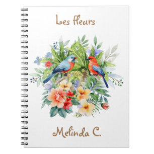 Two Cute Birds with Tropical Flowers Notebook