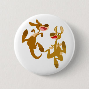 Two Cute Bouncy Cartoon Kangaroos 2 Inch Round Button