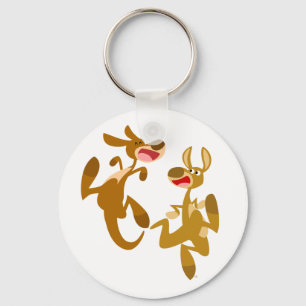 Two Cute Bouncy Cartoon Kangaroos Keychain