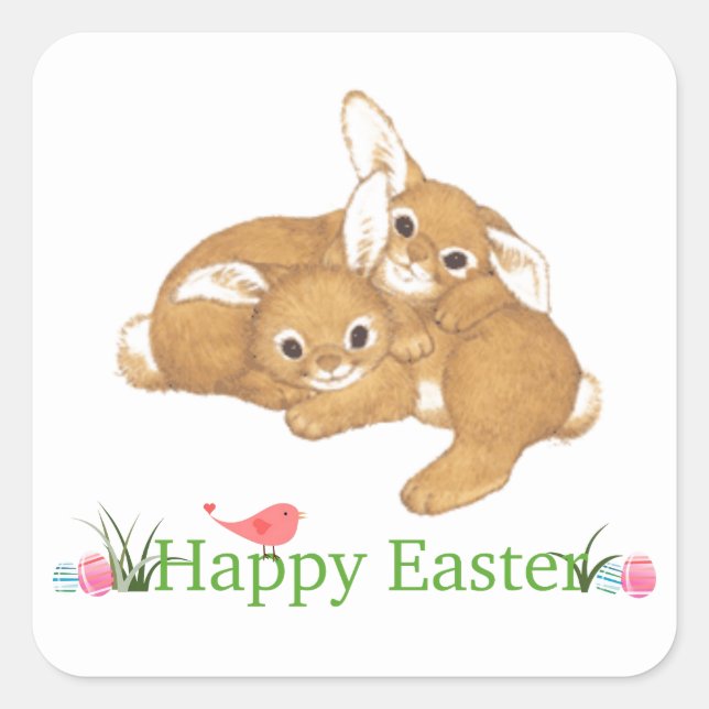 Two Cute Bunnies Easter Stickers (Front)