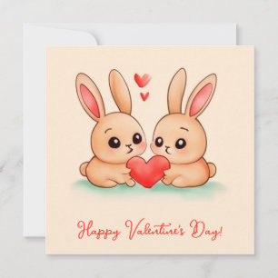 Two cute bunnies with hearts. holiday card