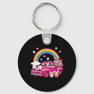 Two Cute Bunny Hedgehogs On Truck Easter Hunting E Keychain